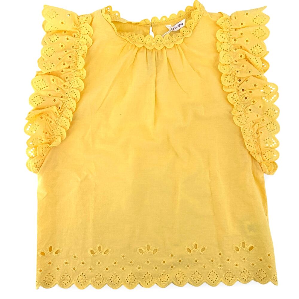 Driftwood Yellow Eyelet Ruffle Sleeve Shirt Womens Size Small Boho Festival